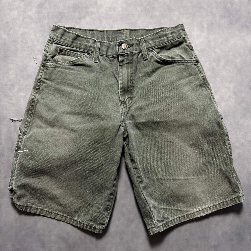 Dickies Carpenter Shorts Mens 30 Olive Green Canvas Relaxed Fit Workwear